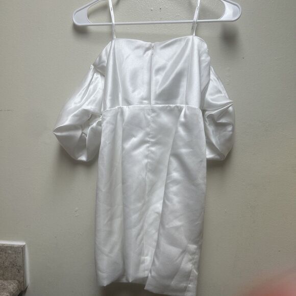 Lulus significant sensation satin off-shoulder mini dress S Off White Elope Wed - Picture 4 of 7